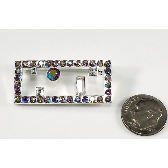 Vintage Givenchy Aurora Borealis Rhinestones Brooch, AB Rhinestones, 1 1/2 Inch - Picture 6 of 9